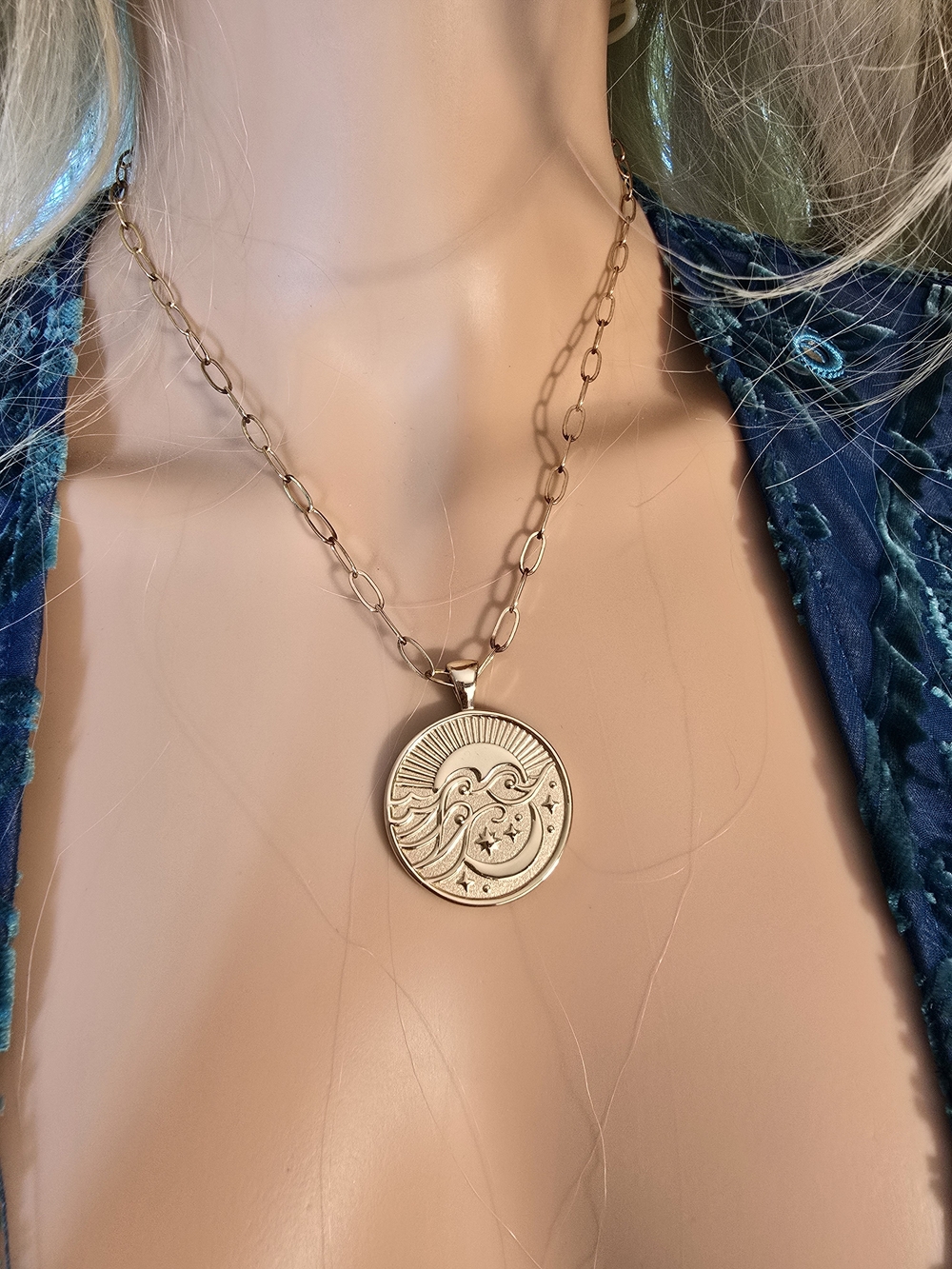 Gold-Tone Sun & Moon Medallion Necklace for Women